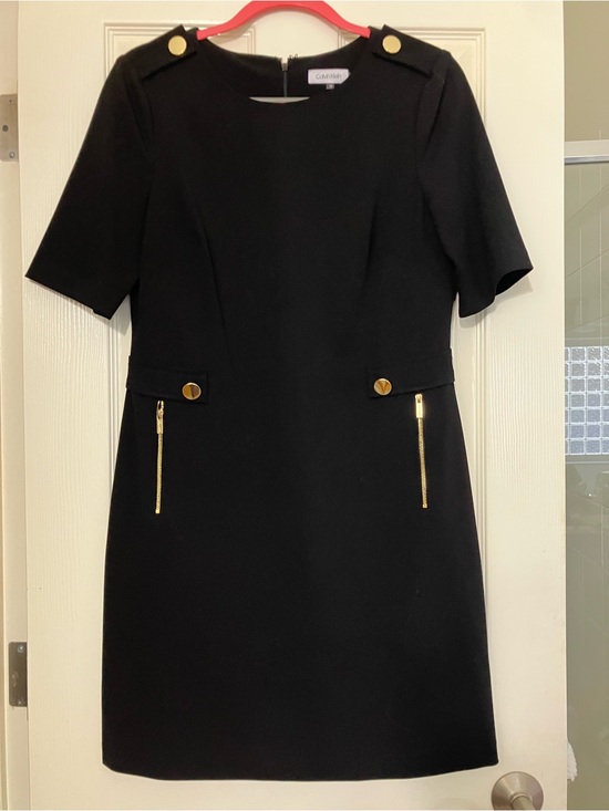 Calvin Klein Dresses & Skirts - Calvin Klein Black Mini Shift Dress with Gold Hardware